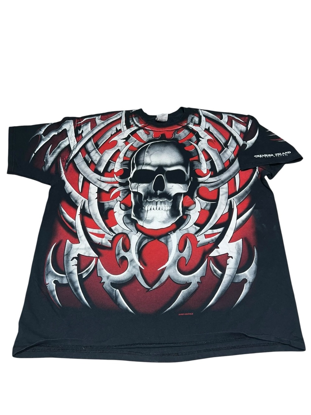 VTG 1998 Liquid Blue Treasure Island Skull AOP All Over Print Shirt Size 2XL A5